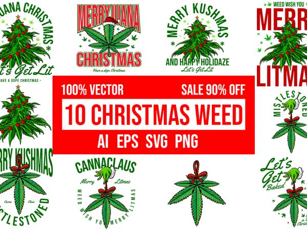 10 editable christmas weed design bundle 100% vector ai, eps, svg, png