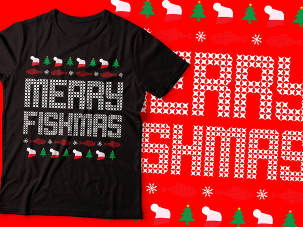 Merry fishman ugly sweater t-shirt bundle design | christian design |fishing t-shirt design