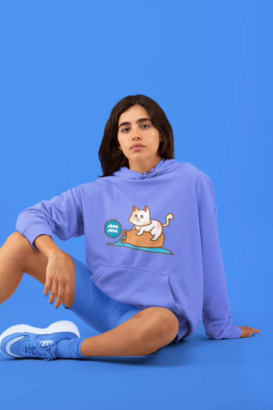 Cute Aquarius Zodiac Cat Character T-shirt Design