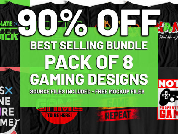 Best selling gaming bundle – pack of 8 – gaming designs – free mockup files