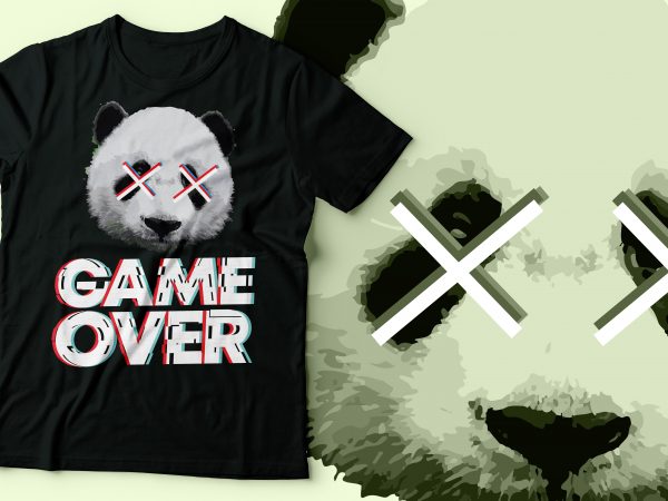 Panda game over t-shirt design | panda cross eye glitch style typography