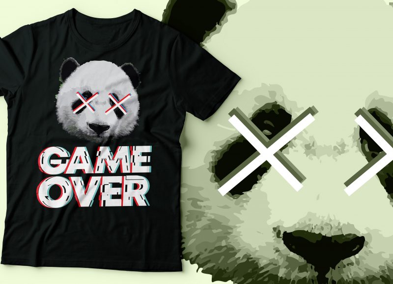 Panda game over t-shirt design | panda cross eye glitch style typography