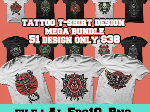 Tattoo tshirt design mega bundle