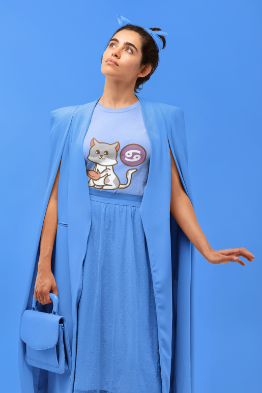 Cute Cancer Zodiac Cat Character T-shirt Design