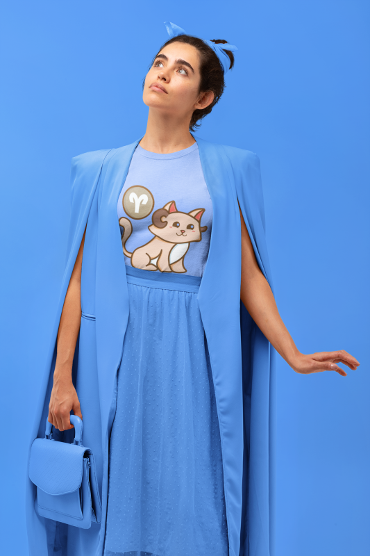 Cute Aries Zodiac Cat Character T-shirt Design