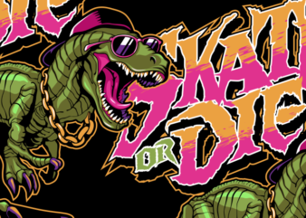 Dinosaurs with skateboard t shirt vector illustration