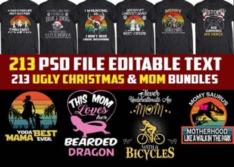 213 ugly christmas template and mom Bundles tshirt designs