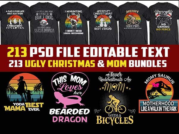 213 ugly christmas template and mom bundles tshirt designs