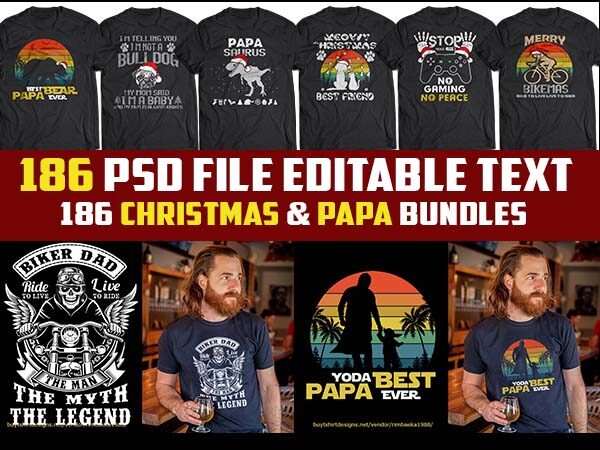 186 christmas template and papa/father bundles tshirt design psd file editable text png transparent