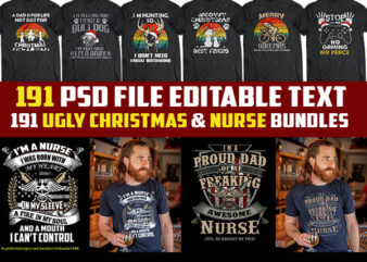 191 ugly christmas and nurse Bundles png transparent, psd file editable t shirt design