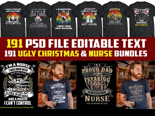 191 ugly christmas and nurse bundles png transparent, psd file editable t shirt design