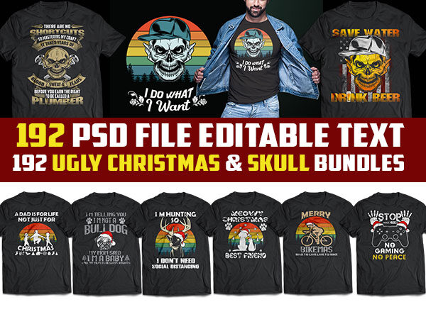 192 skull t shirt template and christmas bundles png transparent, psd file editable t shirt design