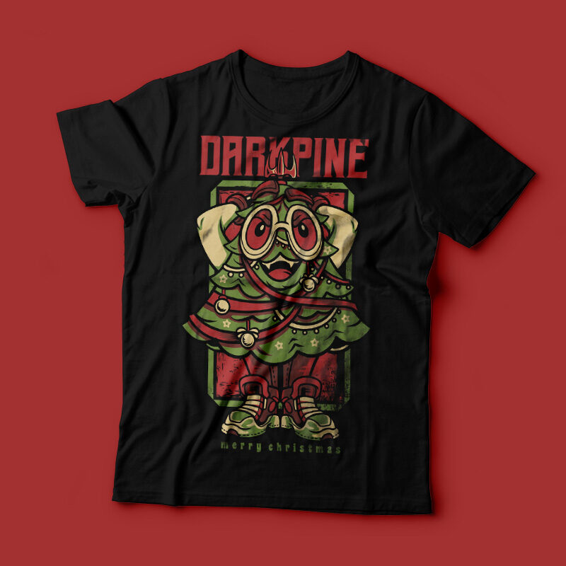 Dark Pine Happy Christmas T-Shirt Design
