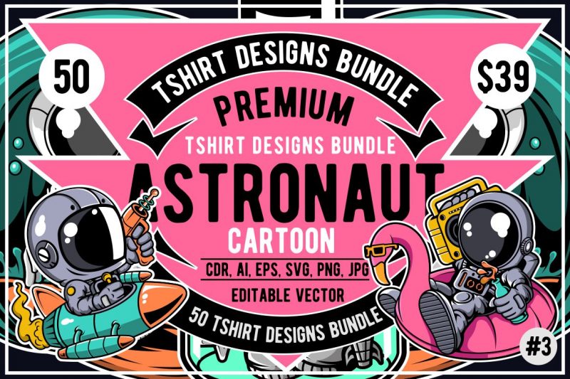 50 Astronaut Cartoon Designs Bundle #3