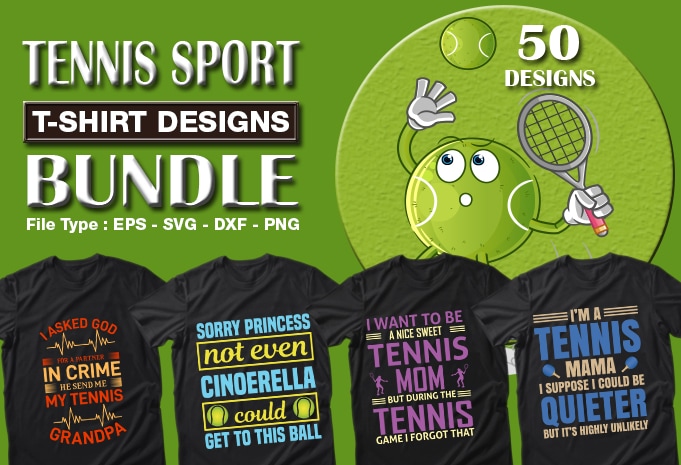 Best Selling 50 Tennis Sport T-shirt Designs Bundle