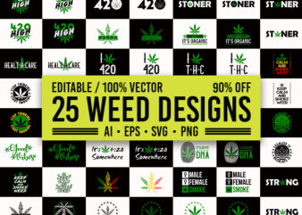 25 best selling weed T-Shirt Design Bundle, 25 best selling cannabis T-Shirt Design Bundle