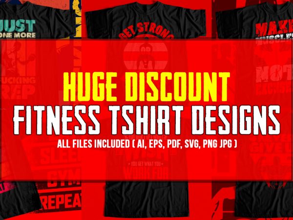 Fitness t-shirt design bundle – pack of 6 best selling t-shirt designs – gym t-shirt designs for sale.