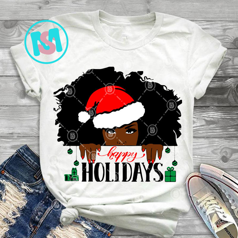 Christmas Bundle SVG, Santa Claus SVG, Merry Christmas SVG, Cat SVG, Black Girl SVG, Skin Color SVG, Cricut Digital Download