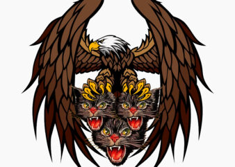 The eagle hunts the monster T-shirt design, Eagle vector, Cat face vector, Cat, Eagle vector