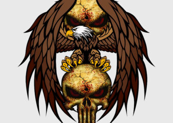 Design horror images for t-shirts, Skull and eagle vector, Skull, Eagle