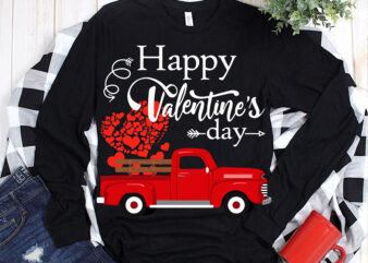 Truck carrying hearts on Valentine’s Day design T-shirt vector, Valentines