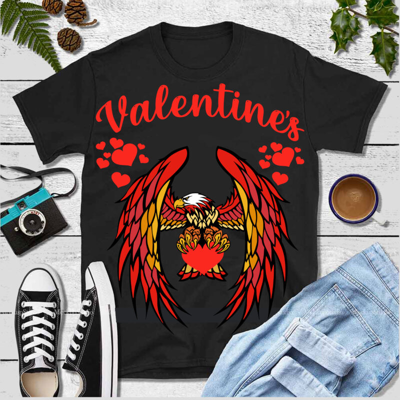 Eagle and valentines day hearts T-shirt design