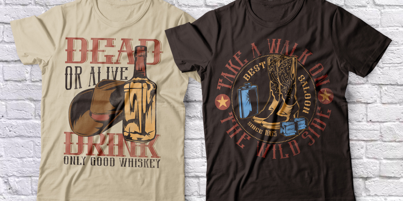 Western Whiskey Font and 10 editable t-shirts