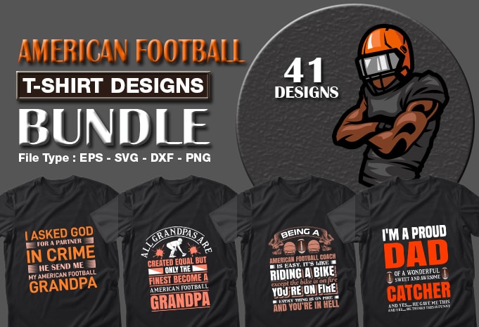 41 American Football Sport T-shirt Designs Bundle