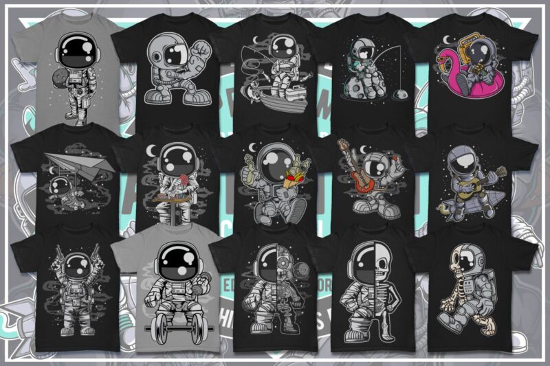 t-shirt vector 100 Astronaut Cartoon Designs Bundle