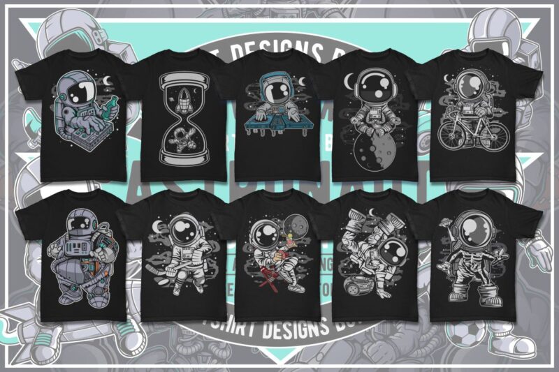 t-shirt vector 100 Astronaut Cartoon Designs Bundle