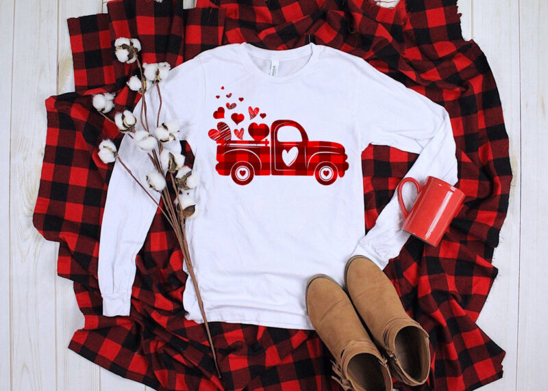 Valentines buffalo plaid Truck t-shirt design, Happy valentine day Truck t-shirt, Valentines vintage Truck, valentine Truck