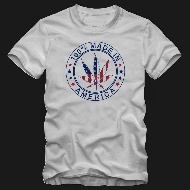 100% made in America, The national United States flag in Marijuana leaf illustration, cannabis t shirt, smoker t shirt, stoner t-shirt design for sale