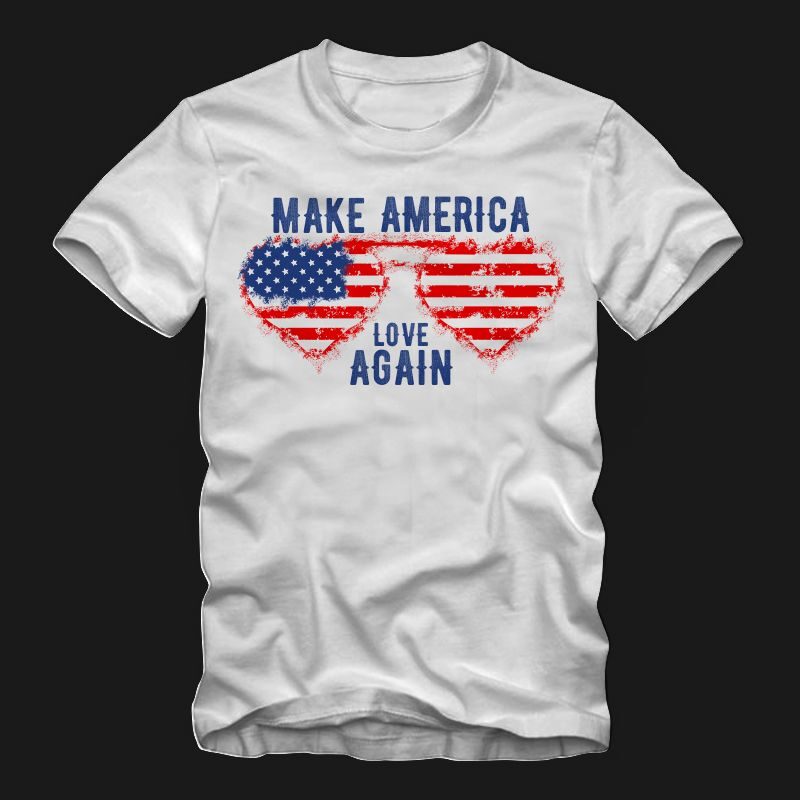 Make America love again – I love America – we love America – American flag in eye glasses vector illustration for sale