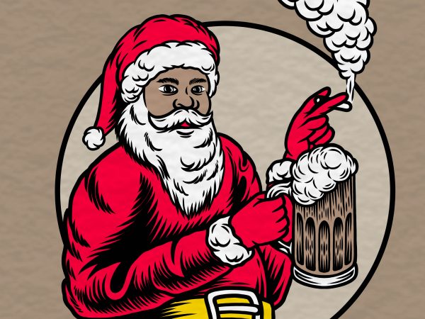 Santa drinking beer t shirt template vector
