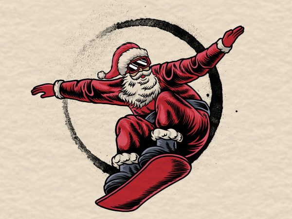 Santa snowboarding t shirt template vector