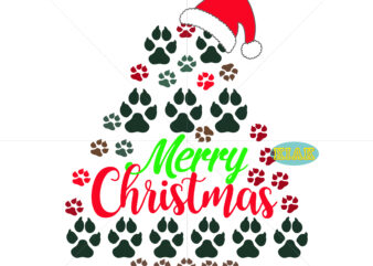 Christmas tree feet dog and Cat wearing Santa hat vector, Dog Or Cat Christmas Tree Svg, Dog Or Cat Christmas Tree vector, Christmas in Santa Paws Svg, Christmas Tree Paws