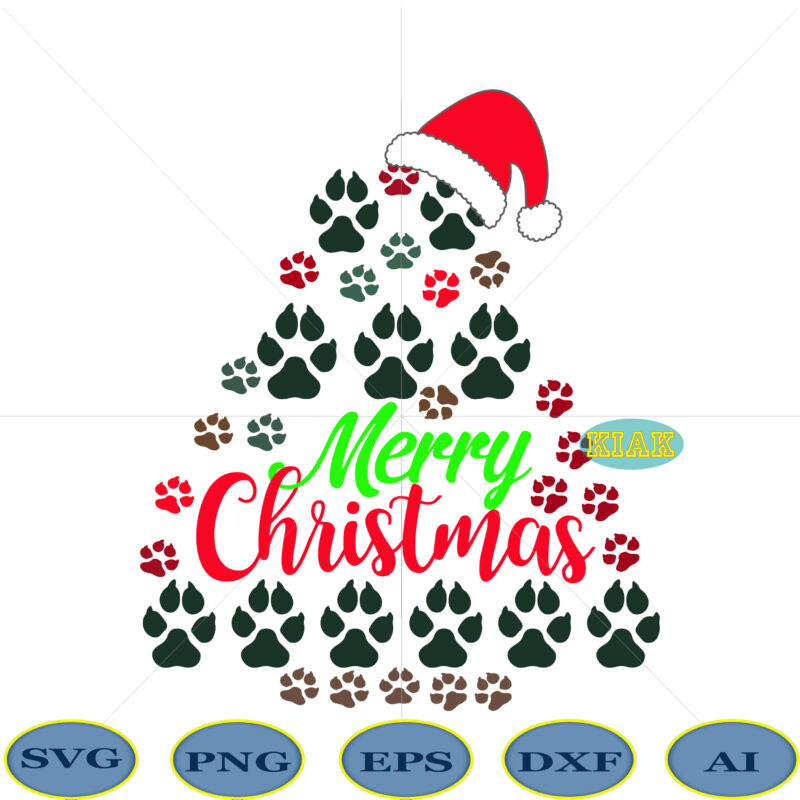 Christmas tree feet dog and Cat wearing Santa hat vector, Dog Or Cat Christmas Tree Svg, Dog Or Cat Christmas Tree vector, Christmas in Santa Paws Svg, Christmas Tree Paws