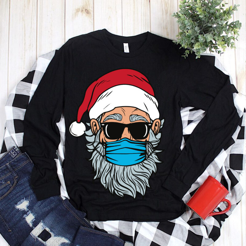 Santa Claus wearing sunglasses wearing a mask Svg, Christmas SVG