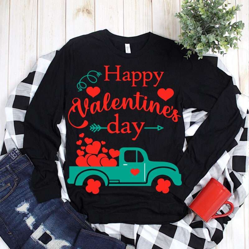 Truck carrying hearts on Valentine’s Day design T-shirt vector, Valentines, Truck Love PNG, Heart Love, Truck Love SVG