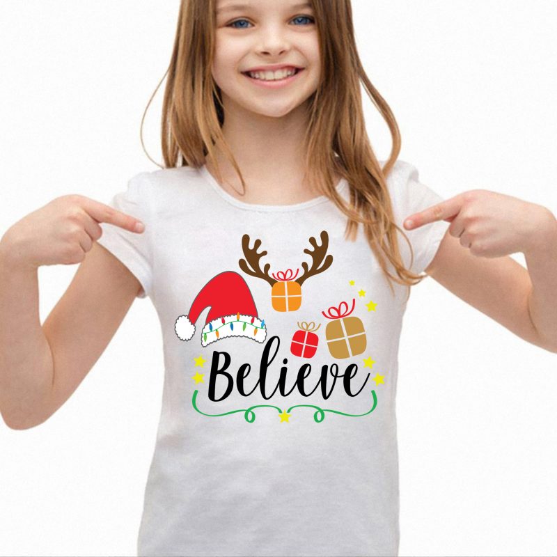 Believe typography t shirt design template, Believe Christmas Svg, Santa Hat Svg, Believe in Santa Svg, Christmas Svg, Women's Believe Svg, Women's Christmas Svg, Believe Santa vector, Believe Reindeer Svg,