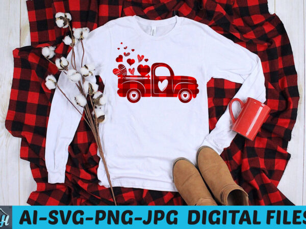 Valentines buffalo plaid truck t-shirt design, happy valentine day truck t-shirt, valentines vintage truck, valentine truck