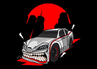 White speed monster car t shirt design for sale