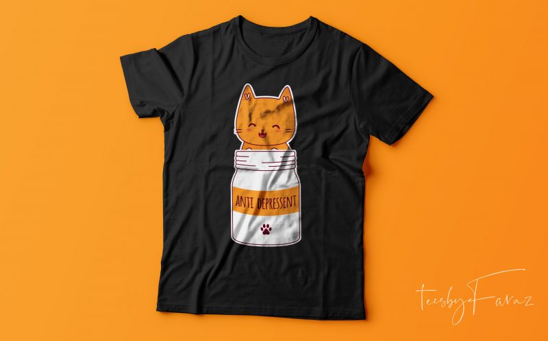 Antidepressant | Cute Cat t shirt design for sale