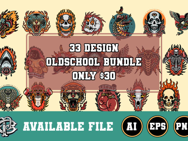 33 oldschool tattoo design bundle t-shirt design