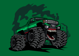Green monster truck t shirt design template