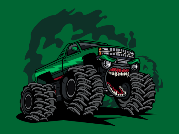 Green monster truck t shirt design template