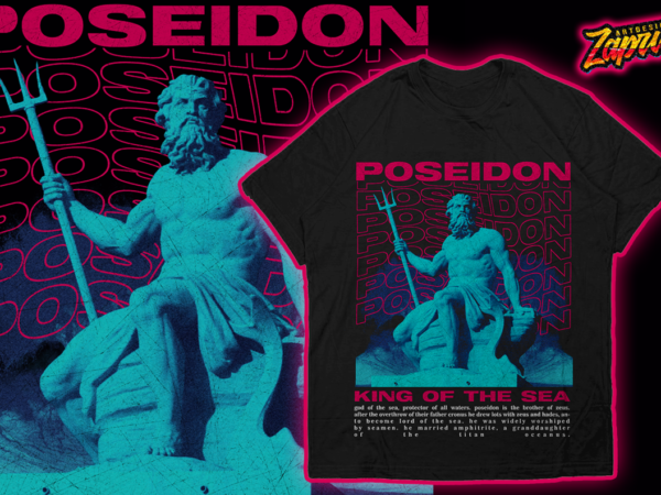 Trendy modern streetwear mythology poseidon t-shirt design