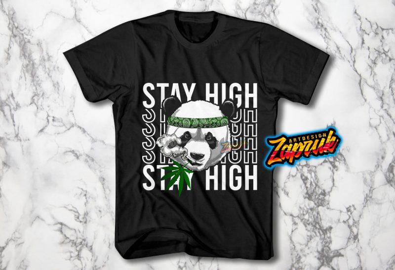 Panda Stay High artwork – Tshirt design for sale