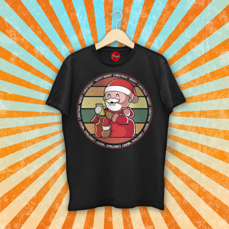 Retro Vintage Santa Classic Christmas Elf Holiday 2021 Design PNG+PSD