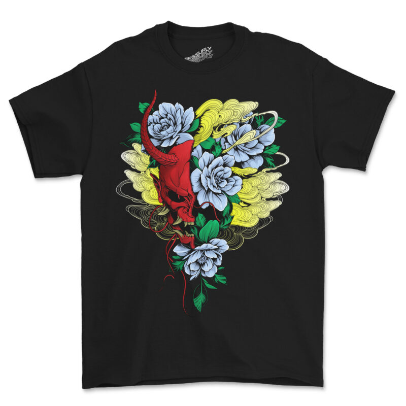 Japanese oni mask sakura tshirt design